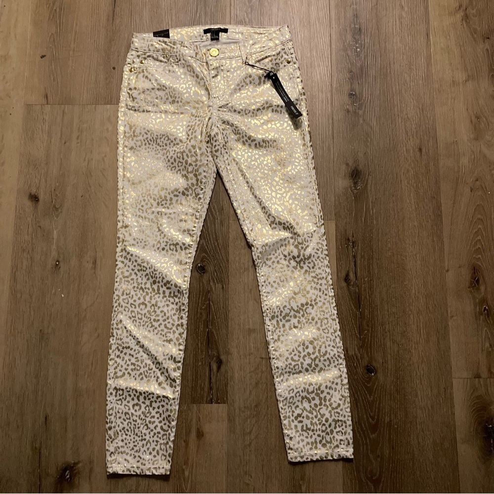 Forever 21 Women’s Skinny Ankle Pants With Gold Cheetah Print Size 26 | Y2K - Picture 2 of 9